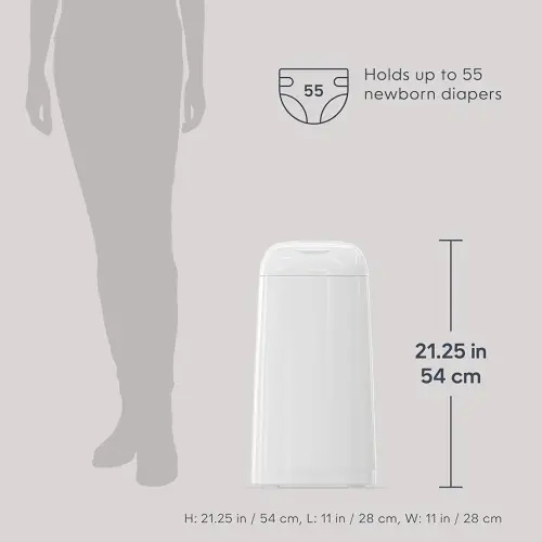 Diaper Genie Classic Pail Includes 1 Starter Square Refill That can Hold up to 165 Newborn-Sized Diapers.
