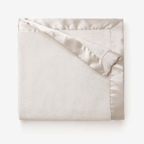 Taupe Satin Trim Flannel Fleece Baby Stroller Blanket TAUPE / 30X40