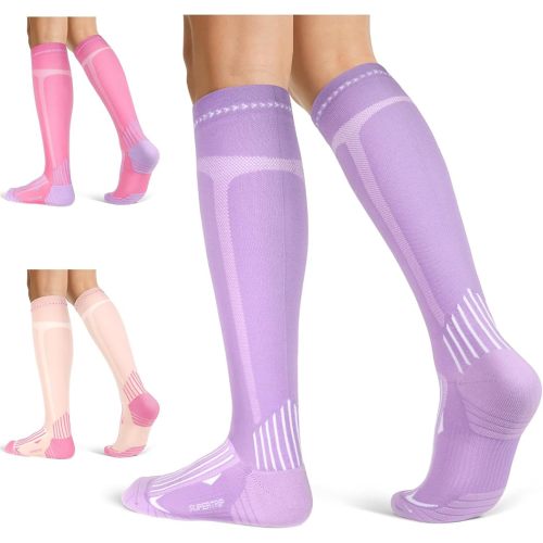 Supertrip 3 Pairs Sport Compression Socks for Women, Knee High Support Socks for Flying/Travel/Nurses/Running/Workouts