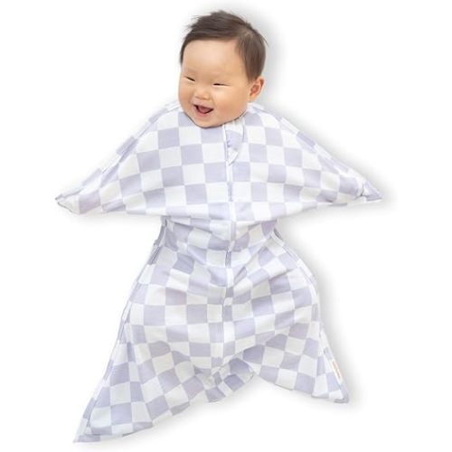 SleepingBaby Zipadee-Zip Transitional Swaddle Sack, 6-12 Month - Roomy Zipper Swaddle for Easy Diaper Changes and Proper Hip Development - Baby Swaddle Sack, Medium - Lavender Check