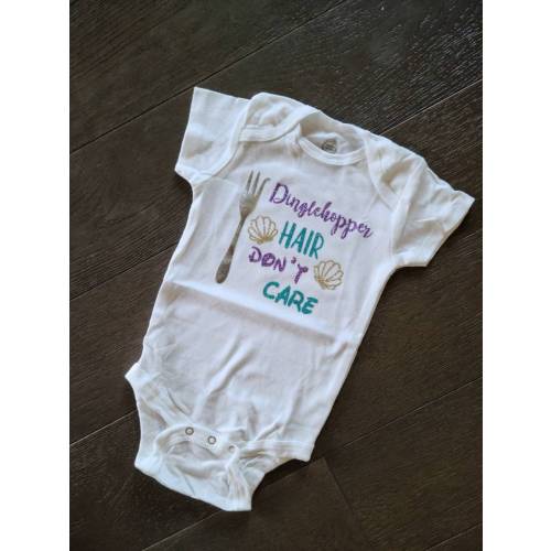 Little Mermaid Onesie® Dinglehopper Hair Don't Care Onesie® Disney for babies. Baby girl gift. Cute Disney shirt. Disney Vacation outfit.
