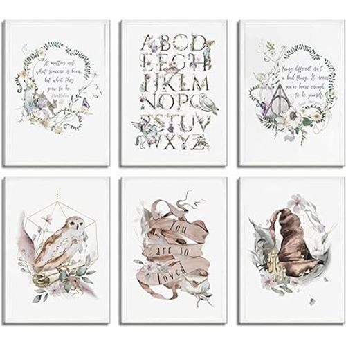 6Pcs Magical Wizard Nursery Canvas Wall Art Magic Wizard School Inspirational Quotes Whimsical Kid Playroom Painting Picture Wall Decor Poster Print Artwork for Girls and Boys Room Unframed
