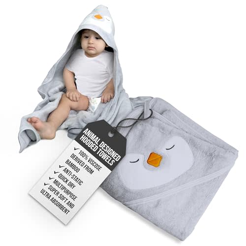 Minmallife Baby Hooded Towels (Penguin) Made from 100% Viscose derived from Bamboo | Muslin Towels for Toddlers, Infant Towels Hooded, Muslin Baby Newborn Towel