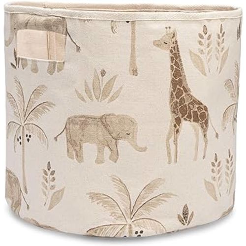 Crane Baby Kendi Safari Print Storage Bin – Stylish and Versatile Organizer for Toys, Clothes, and Nursery Essentials – Collapsible Fabric Storage Basket with Handles – Durable and Easy to Clean