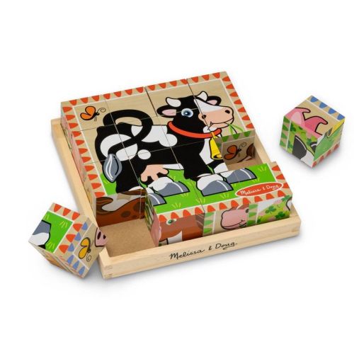 Melissa & Doug Farm Wooden Cube Puzzle With Storage Tray - 6 Puzzles In 1 (16 Blocks)
