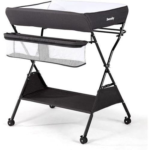 Sweeby Infant Changing Table with Changing Pad, Changing Table Portable Pad Nursery Furniture Baby Changing Station, Dark