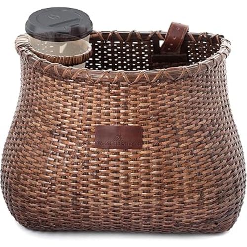 Bike Basket Front for Women's and Mens Cruiser with Coffee Cup Holder, Handmade Bicycle Basket for Adult Bikes mounts to Front Handlebars of Beach Cruisers