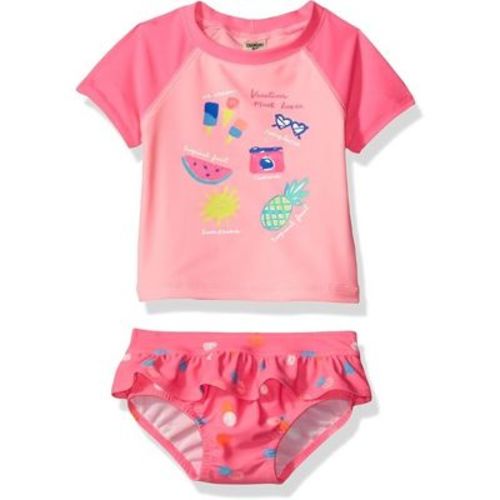 OshKosh B'Gosh Infant Girls' 2-Piece Rashguard Swim Set, Pink-Vaca, 12 Months