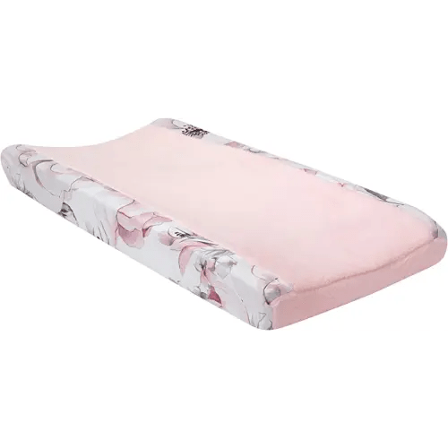 Lambs & Ivy Signature Botanical Baby Pink/Gray Floral Minky Changing Pad Cover
