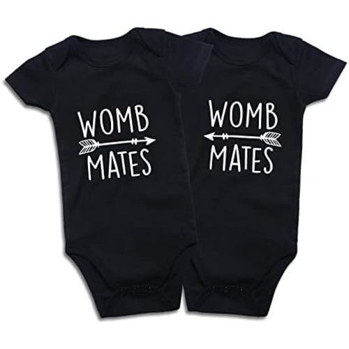 DEFAHN Funny Twins Baby Bodysuits Boys Girls Rompers 2 Pack Twin Matching Clothes Outfits for Newborn Infant