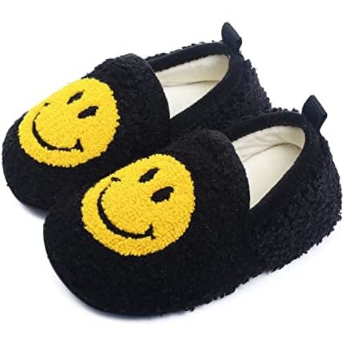 Kids Slippers Toddler Smile Face House Slippers Indoor Home Non-Slip Rubber Sole Shoes Warm Cozy Socks