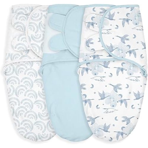 Baby Swaddle Sacks, 3-Pack Newborn Organic Cotton Swaddle Wrap, Adjustable Swaddle Blankets, Nursery Swaddling Essentials for Newborn 0-3 Months, Infant Shower Items Gift (Birds & Cloud)