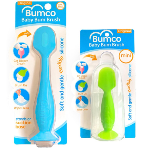 Bumco Baby Bum Brush + Mini Diaper Cream Spatula with Case - BPA-Free Butt Spatula Baby, Soft Diaper Spatula, Baby Diaper Cream Applicator, Mom-Invented Diaper Bag Essentials, Butt Spatula
