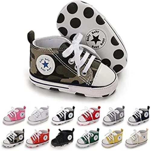 Unisex Baby Girls Boys Canvas High-top Shoes, Newborn Infant Anti-Slip Soft Sole Frist Walking Breathable Sneakers