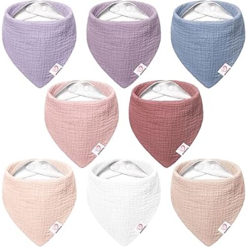 Bearmoss 100% Cotton Muslin Baby Bibs 8-Pack Baby Bandana Drool Bibs for Unisex Baby Girls Boys Drooling and Teething