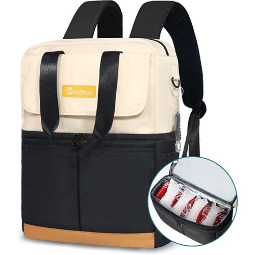Backpack Cooler with Double Decker & 12 Ice Packs- Keeps 36 Cans Cold for Up to 24 Hours- Waterproof & Leak Proof Insulated Cooler Backpack- Stylish Cooler Bookbag for Women Travel Work Beach