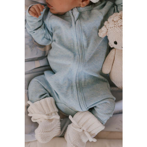 Zip Romper | Blue Marle Rib (NO FRILL) – Little and Fern
