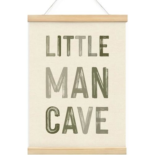 Wheatwin Little Man Cave Decor for Nursery, Sage Green Wall Art with Wooden Poster Hanger, Boy Nursery Decor, Sage Green Room Decor, 12x16 Inch