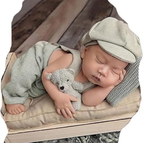 Ylsteed Newborn Boy Photoshoot Outfits 2Pcs Newborn Photography Girl Baby Photography Props Baby Gentleman Suit Photography Outfits Boy Suspender Pants with Beret 9-12lbs/0-3 Months (Light Green)