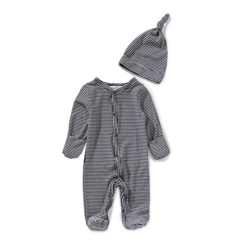 Starting Out Baby Boys Long Sleeve Footie Stipe Coverall & Knot Hat 2-Piece Set