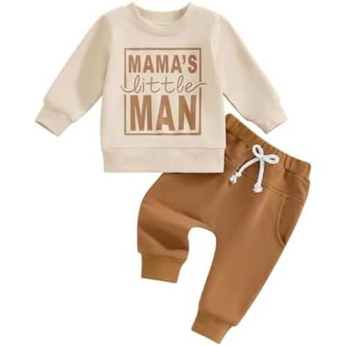 Toddler Baby Boy Sweatshirt Outfit Mamas Little Man Long Sleeve Shirt Jogger Pants Fall Outfits Winter Clothes Set