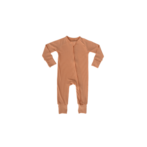 Peach Fuzz Ribbed Zipper Romper