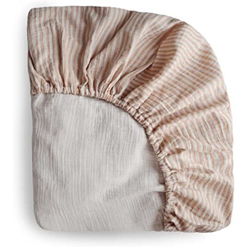mushie Extra Soft Muslin Fitted Crib Sheet | 192 Thread Count | 28"x 52" (Natural Stripe)