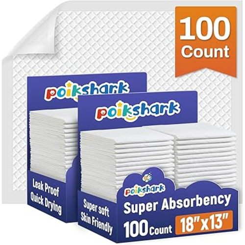 100 Pack Disposable Diaper Changing Pads for Baby Leakproof & Super Absorbency Disposable Underpads Large Toddler Pads Absorbent Fluff Protective Table Pads, Pee Pads for Babies, Kids 18" x 13"