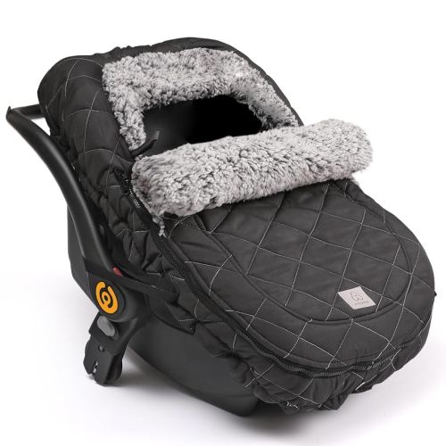 ACRABROS Car Seat Cover Baby: Winter Infant Carseat Canopy for Boy Girl Newborn, Zipper Peeping Window, Warm Cozy Cold Weather Waterproof Fitted, Black