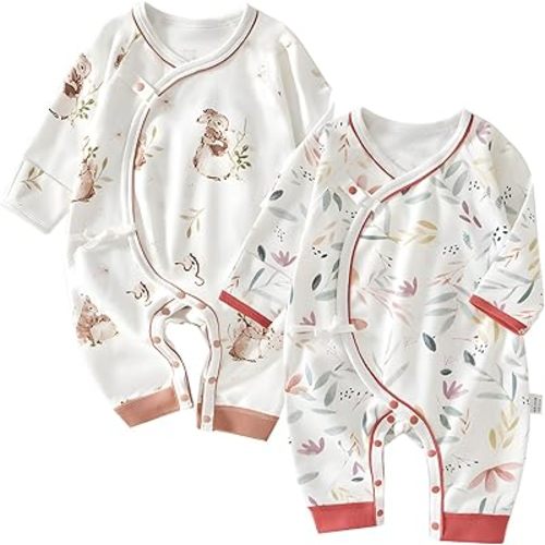 100% Organic Cotton 2-Piece Soft 0-6 Months Baby Romper Jumpsuits for Boys and Girls Unisex Long Sleeve