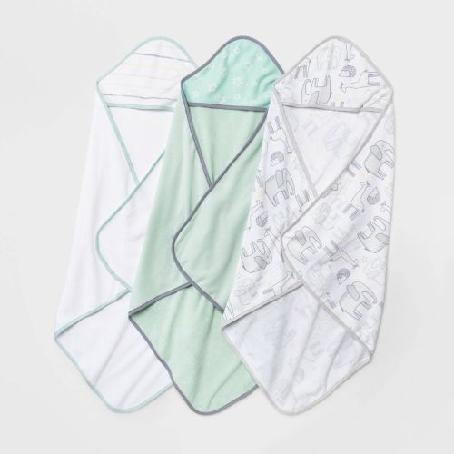 Baby 3pk Little Peanut Hooded Bath Towel - Cloud Island™ Mint Green