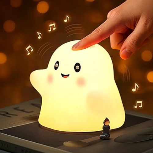 Halloween Cute Ghost Night Light for Kids-Touch+Squishy Silicone+2700k Eye-Safe LED+Fun Sounds,30-Min Timer,Dimmable,Nursery/Bedside/Bedroom Light - Gift for Boys&Girls&Baby&Toddler Cut Ghost Light
