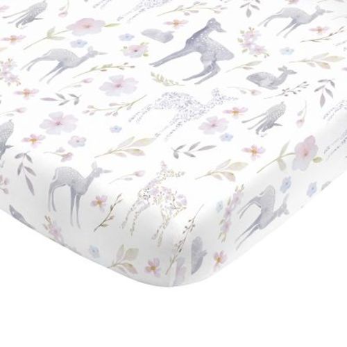 Nojo Super Soft Floral Deer Nursery Crib Fitted Sheet