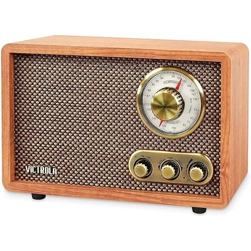 Victrola Retro Wood Bluetooth Radio with Built-in Speaker,Elegant & Vintage Design, Rotary AM/FM Tuning Dial, Wireless Streaming, Walnut