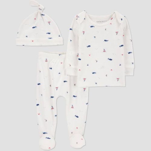 Carter's Just One You®️ Baby Boys' 3pc Long Sleeve Whale Top & Bottom Set - Ivory 6m