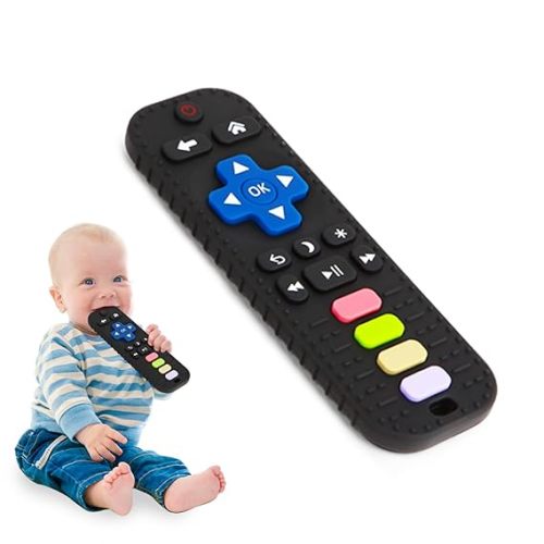 Silicone Teethers for Babies 0-6 Months, Teething Toys for Babies 6-12 Months, Baby Remote Control Toy, Infant Toys 0-3 Months, Sensory Chew Toys, Toddler Newborn Baby Girl Boy Gifts - Black-1