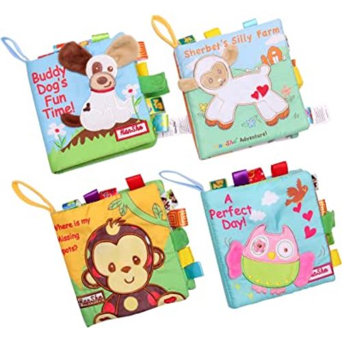 Soft Baby Books Crinkle Book Set 4 Pack High Contrast Cloth Book Educational Learning Toy for Infant Fabric Baby Activity Crinkle Book for Infants Toddler Birthday Gift