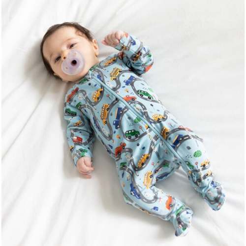 Print Zipped Long Sleeve Footed Onesie, Cars - Norani | Maisonette