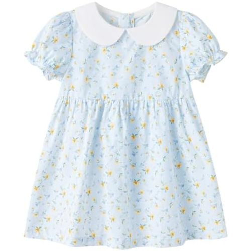 pureborn Baby Toddler Girl Woven Dress Short Sleeve Cotton Playwear Dresses 0-5T