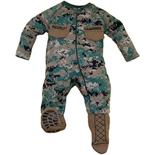 TC U.S.M.C. Baby Boys Woodland Camo Crawler with Recruit Boots