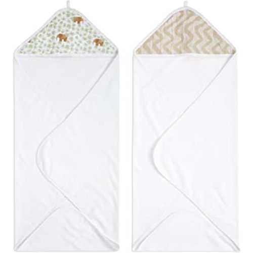 aden + anais Essentials Hooded Baby Bath Towel, Super Soft 100% Cotton, 2 Pack, Tanzania