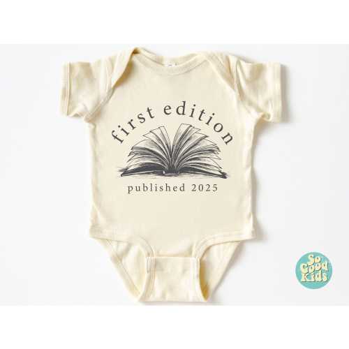 First Edition Baby Bodysuit,Annoucement Baby, Custom Published Shirt, Baby Shower Gift, Librarian Baby Gift, Littlest Book Club Member