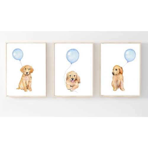 Puppy Dog Nursery Art Golden Retriever Prints Pastel Blue - Etsy