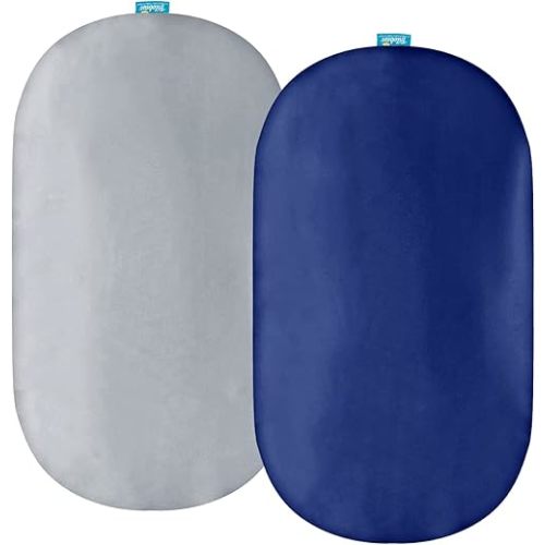 Satin Bassinet Sheets Fit for Rectangle, Hourglass, Oval Bassinet Mattress, 2 Pack, Great Protect for Baby Hair and Skin, Ultra Soft Satin Cradle or Bassinet Sheets, Gray & Navy Blue