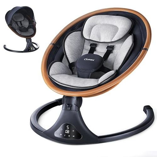 LAREX Baby Swing to Toddler Electric Infant Swing Portable for Newborn Boy Girl, 5 Sway Speeds with Remote Control, 12 Preset Melodies and Bluetooth, 0-6 Months Max 20 Lbs (Gray)