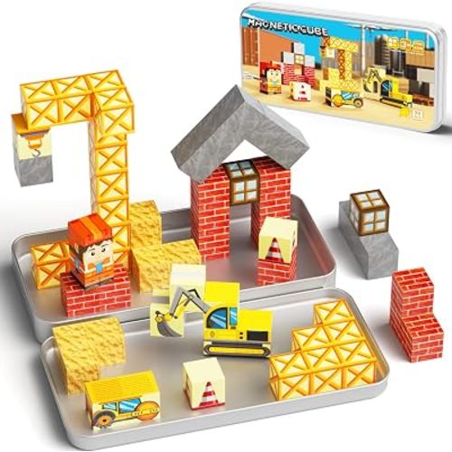 WMXDU Magnetic Blocks with Magnet Box-35PCS Magnet Cubes, Magnetic Tiles Kids Build Cubes Travel Game Toys, Road Trip ‌Sensory Toy Christmas Birthday Gifts for Boys & Girls Ages 3
