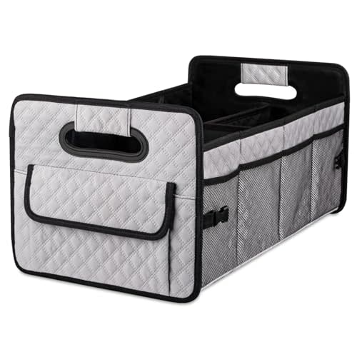 JiatuA Car Trunk Organizers and Storage for SUV, Collapsible Multi Compartment Container Box Adjustable Car Accessories for Women Men, Light Grey