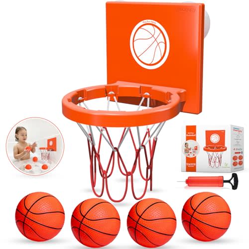 MARPPY Bath Toys - Bathtub Basketball Hoop for Kids, Toddlers - Suction Cup Basketball Hoop and 4 Soft and No Hole Balls - Baby & Toddler Mini Basketball Hoop - Boys & Girls