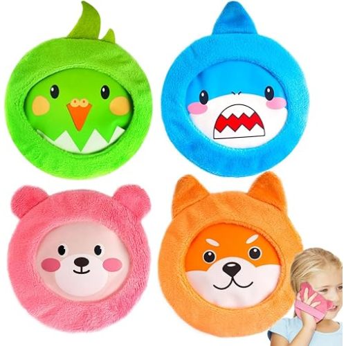 NEWGO Kids Ice Pack for Boo Boos, 4 Pack Hot Cold Packs with 4 Cute Plush Sleeves, Toddler Ice Pack for Kids Injuries, Headache, Wisdom Teeth, Pain Relief