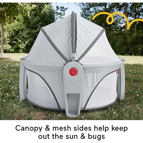 Fisher-Price Portable Bassinet On-The-Go Baby Dome, Travel Play Space with Developmental Newborn Toys & Canopy, Puppy Perfection